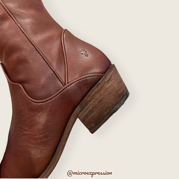 $429 Frye Carson Piping Cognac Brown Leather Tall Zip Up Fall/Winter/Spring Boot - Picture 14 of 16